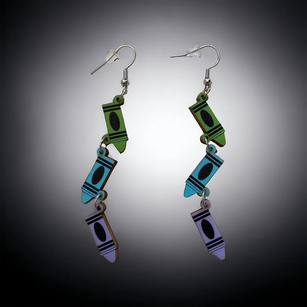 Cute Personality Pastel Colors Crayon Pendant Wooden Dangle Earrings Light Weigh